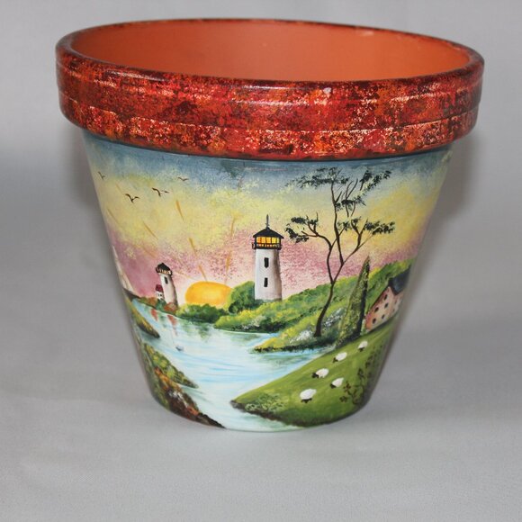 Hand Painted Terra Cotta Planter Flower Pot - Picture 2 of 5
